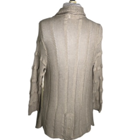 NWT Kenar Tan Open Front Rolled Collar Back Split Relaxed Fit  Cardigan Size L - Picture 5 of 8